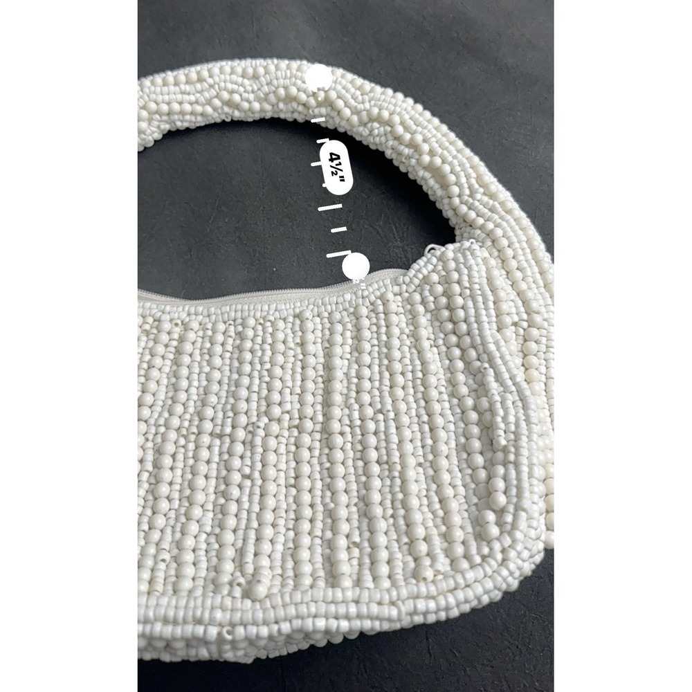 Antik Kraft White Beaded Handbag Mini Hobo Bag Bridal Coquette Y2K Boho Chic - Picture 9 of 10
